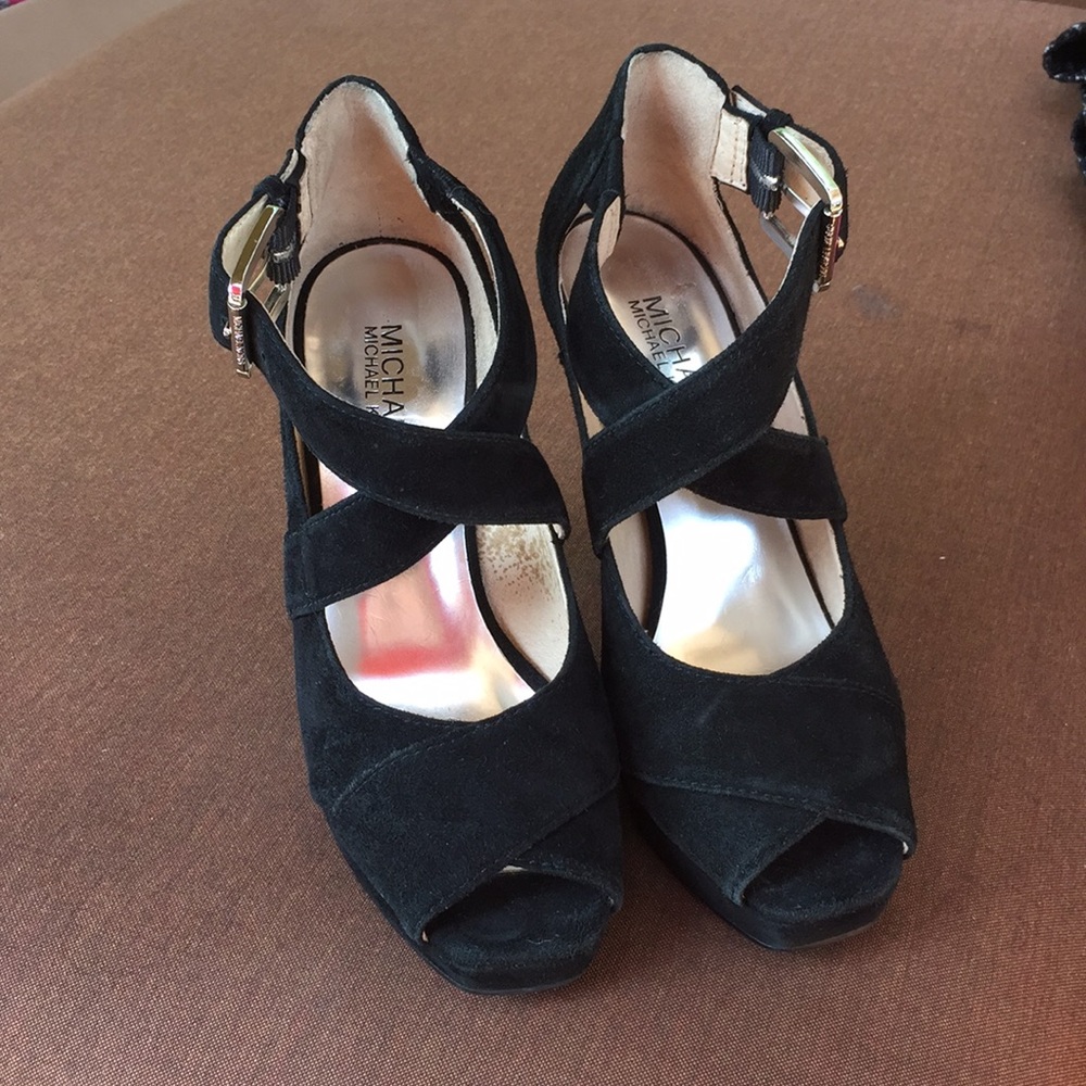 Black Suede Heel with Strap Detail